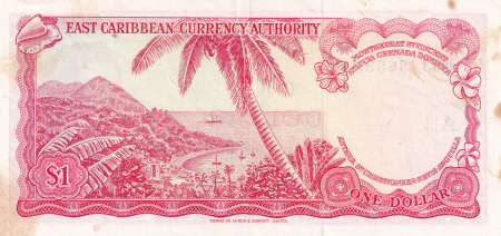Iles des Caraïbes 1 Dollar,  Elisabeth II - Plage, cocotier - 1965 - P.13h - SUP - Lettre A