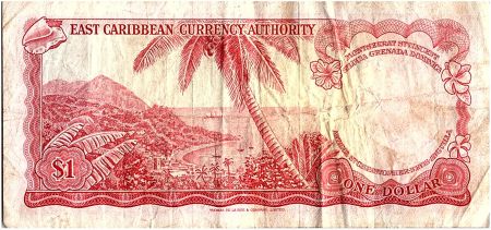 Iles des Caraïbes 1 Dollar,  Elisabeth II - Plage, cocotier - 1965 - P.13h - TB+ - Lettre A