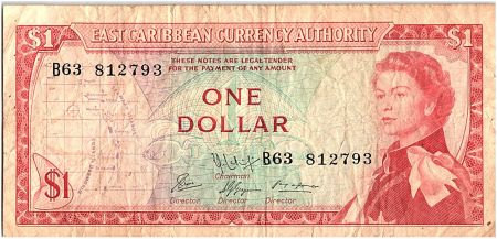 Iles des Caraïbes 1 Dollar, Elisabeth II - Plage, cocotier - 1965 - P.13f - TB+