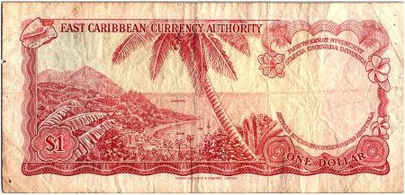 Iles des Caraïbes 1 Dollar, Elisabeth II - Plage, cocotier - 1965 - P.13f - TB+