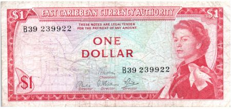 Iles des Caraïbes 1 Dollar Elisabeth II - Plage, cocotier - 1965  - B39