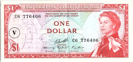 Iles des Caraïbes 1 Dollar Elisabeth II - Plage, cocotier - 1965 - P.13o - TTB+ - Lettre V