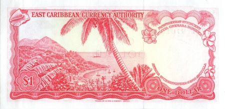 Iles des Caraïbes 1 Dollar Elisabeth II - Plage, cocotier - 1965