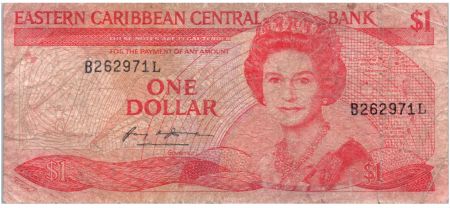 Iles des Caraïbes 1 Dollar Elisabeth II - Plage, cocotier - 1988-1989 - Suffixe L