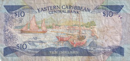 Iles des Caraïbes 10 Dollars - Elisabeth II - Bateau, paysage - ND (1985) - Suffix l