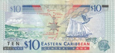 Iles des Caraïbes 10 Dollars Elisabeth II - Voilier Warship - St Vincent - 2008