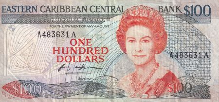 Iles des Caraïbes 100 Dollars - Elisabeth II - Bateau, paysage - ND (1986-1988) - Série A - P.20a