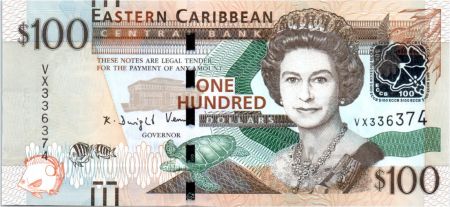 Iles des Caraïbes 100 Dollars Elisabeth II - Sir A. Lewis, Banque Centrale - 2016