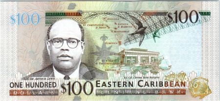 Iles des Caraïbes 100 Dollars Elisabeth II - Sir A. Lewis, Banque Centrale - 2016