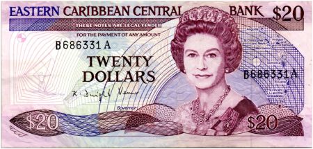 Iles des Caraïbes 20 Dollars Elisabeth II - 1988-1993 - Sufixe A - TTB
