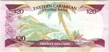 Iles des Caraïbes 20 Dollars Elisabeth II - 1988-1993 - Sufixe A - TTB