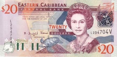 Iles des Caraïbes 20 Dollars Elisabeth II - Gouv. à Monserrat