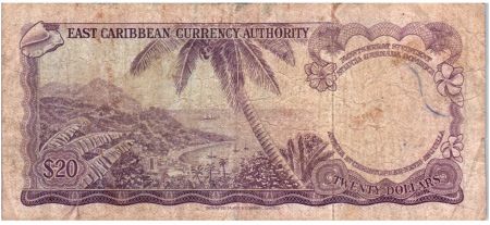 Iles des Caraïbes 20 Dollars Elisabeth II - Plage, cocotier - 1965  - A12