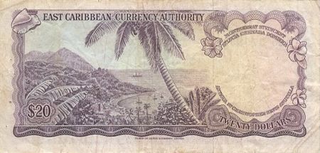 Iles des Caraïbes 20 Dollars Elisabeth II - Plage, cocotier