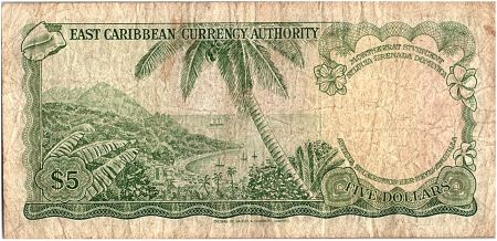 Iles des Caraïbes 5 Dollars,  Elisabeth II - 1965 - P.14 j - TB - Lettre D