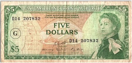 Iles des Caraïbes 5 Dollars,  Elisabeth II - 1965 - P.14 k - TB - Lettre G