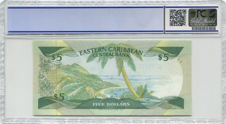 Iles des Caraïbes 5 Dollars Elisabeth II - Palmier - 1988 - PCGS 68 OPQ