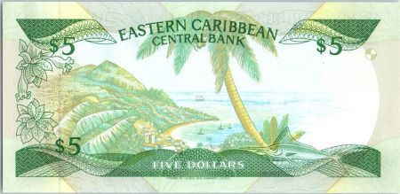 Iles des Caraïbes 5 Dollars Elisabeth II - Palmier - 1988