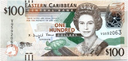 Iles des Caraïbes Iles des Caraïbes 100 Dollars Elisabeth II - Sir A. Lewis, Banque Centrale 2012