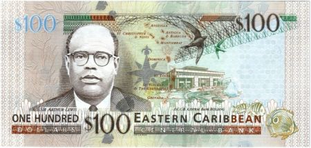 Iles des Caraïbes Iles des Caraïbes 100 Dollars Elisabeth II - Sir A. Lewis, Banque Centrale 2012