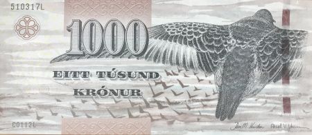 Iles Féroé 1000 Kronur - Oiseau - Vue de Sandoy - 2011 - P.33