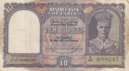 Inde 10 Rupees George VI - Bateau - 1943 Série B63 - TTB - P.24
