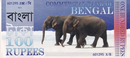 Inde 100 Rupees - Banque commerciale du Bengal - Eléphants - Tigre - 2014