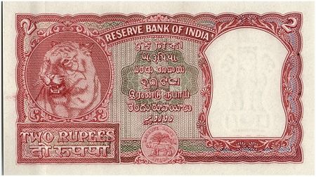 Inde 2 Rupees, Colonne aux Lions - Tigre - 1949-57  - P.28