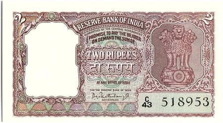 Inde 2 Rupees, Colonne aux Lions - Tigre - 1962-67  - P.30
