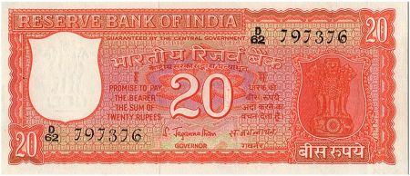 Inde 20 Rupees, Colonne aux Lions - Parlement - 1970 - P.61 A