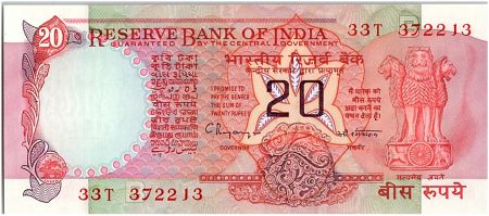 Inde 20 Rupees, Colonne aux Lions - Roue du temps - 1985 - P.82 i