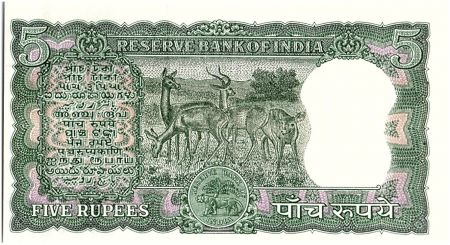 Inde 5 Rupees, Colonne aux Lions - Antilopes - 1967-70  - P.54 b