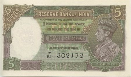 Inde 5 Rupees George VI - 1937
