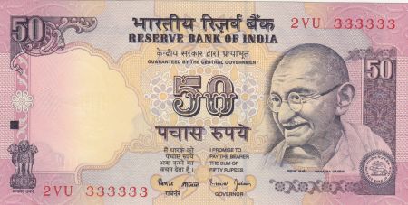 Inde 50 Rupees ND1997 - Gandhi -  Numéro 333333