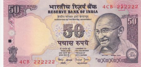 Inde 50 Rupees ND1997 - Gandhi - Série E - Numéro 222222