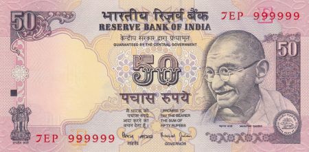 Inde 50 Rupees ND1997 - Gandhi - Série E - Numéro 999999