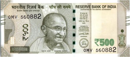 Inde 500 Rupees, Mahatma Gandhi - 2016  - Lettre L