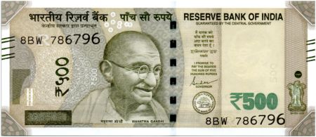 Inde 500 Rupees, Mahatma Gandhi - Red Fort 2019 Série 8BW
