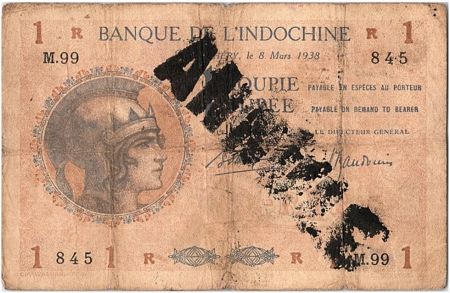Indes Françaises 1 Roupie 08-03-1938 Femme casquée