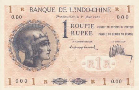Indes Françaises 1 Roupie Femme casquée - 1923 - Spécimen O.00