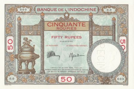 Indes Françaises 50 Roupies Duplex - ND (1936) - Spécimen O.0