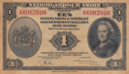 Indes Néerlandaises 1 Gulden Reine Wilhelmina 1943 - P.111 TB