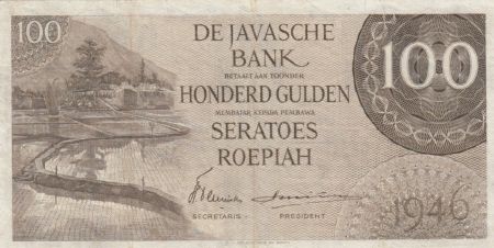Indes Néerlandaises 100 Gulden - Rizière - 1946 Série USO