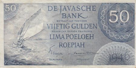Indes Néerlandaises 50 Gulden - Bateau - 1946 Série RV