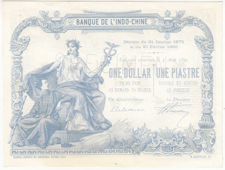Indo-Chine Fr. 1 Dollar - 1 Piastre - France assise et femme - 1891 - P.NEUF