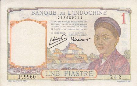 Indo-Chine Fr. 1 Piastre - Femme - Temple - Sig. Laurent, Minost - 1950