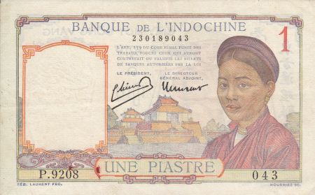 Indo-Chine Fr. 1 Piastre, Femme - Temple - 1949 Série P.9208