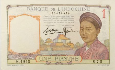 Indo-Chine Fr. 1 Piastre Femme - ND (1936) - Série B.4940 - SPL