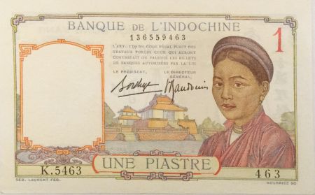 Indo-Chine Fr. 1 Piastre Femme - ND (1936) - Série K.5463 - SPL
