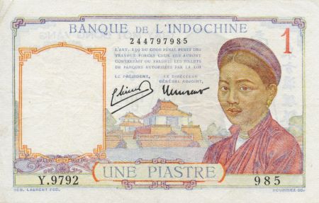 Indo-Chine Fr. 1 Piastre Femme - ND (1946) - TTB